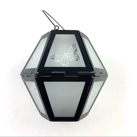 Frosted Glass and Black Metal Collapsable Hanging Tea Light Lantern - Picture 9 of 16